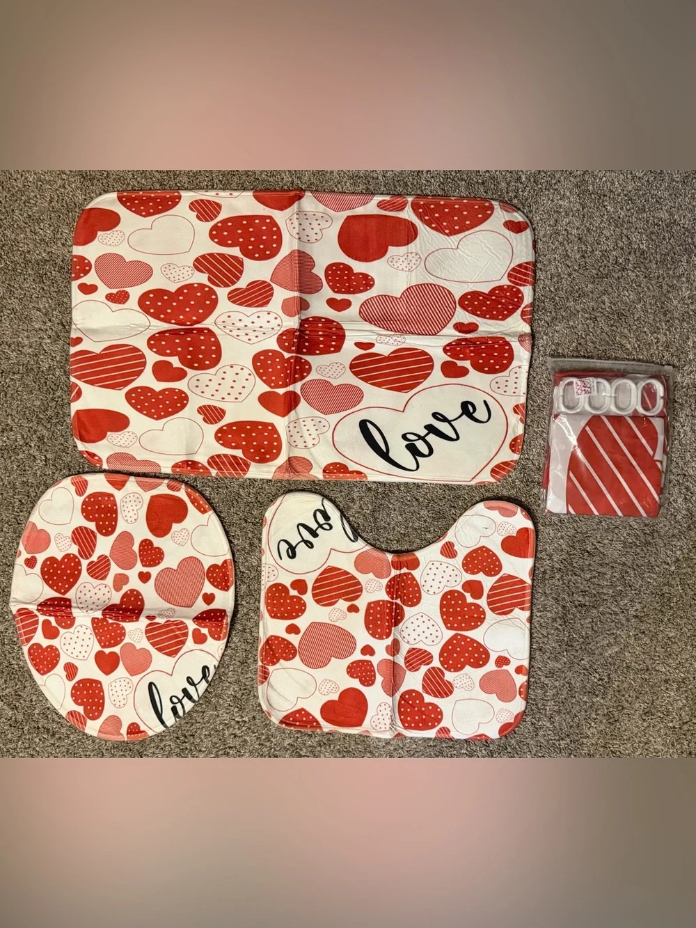 4 Pc Bath Mat and Shower Curtain Set
